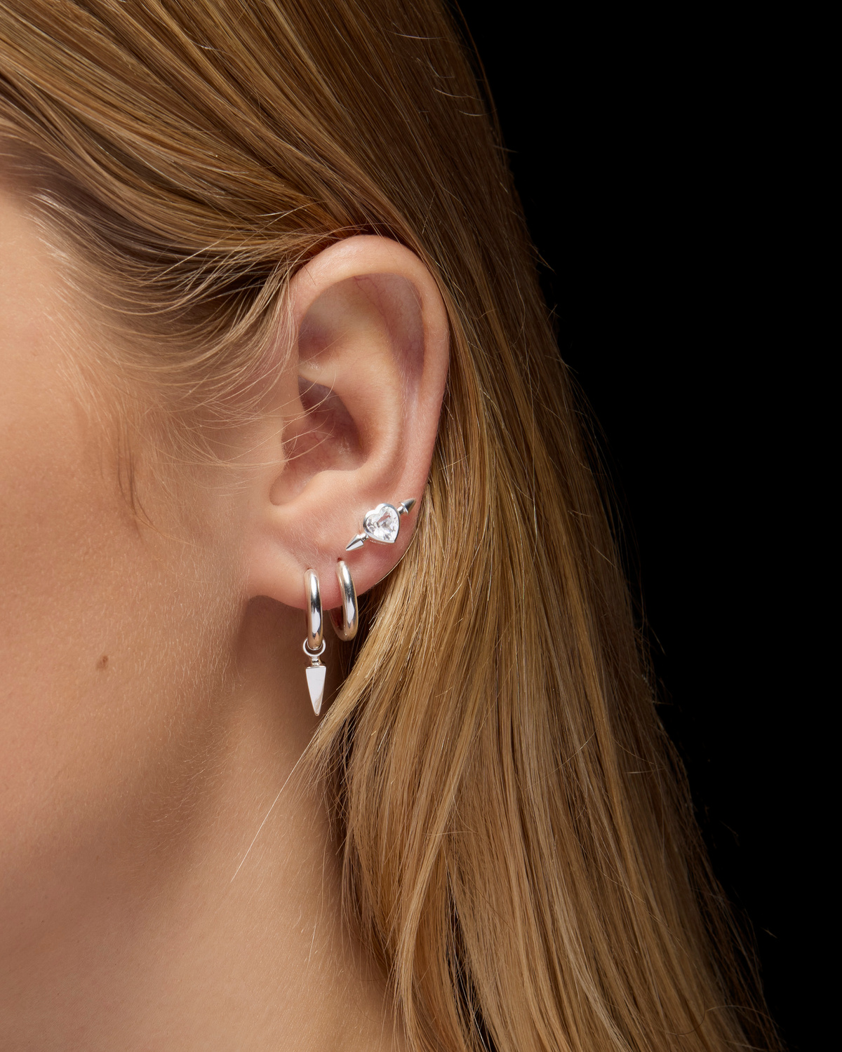 Pierced Heart Ear Stud Punk Romance in 925 Sterling Silver