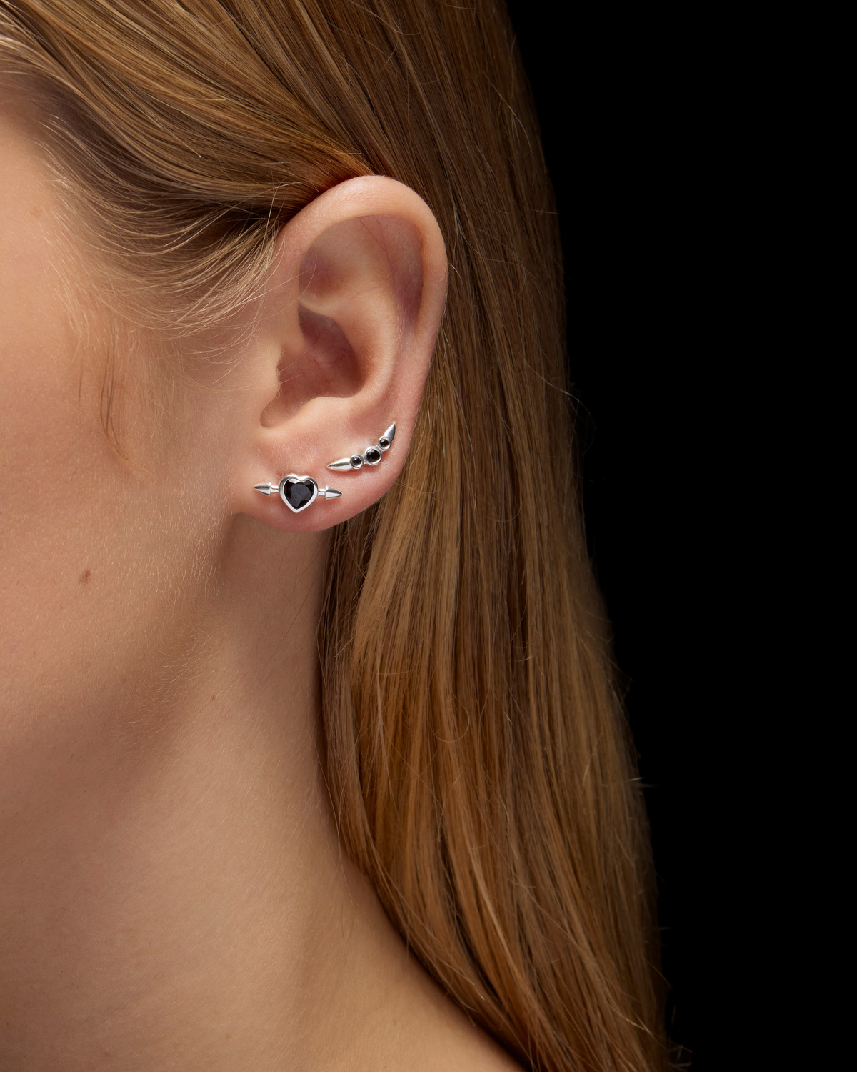 ￥42900 ans dotsloevner HEART IN HIS EAR Pierced Heart Ear Stud - Punk Romance in 925 Sterling Silver