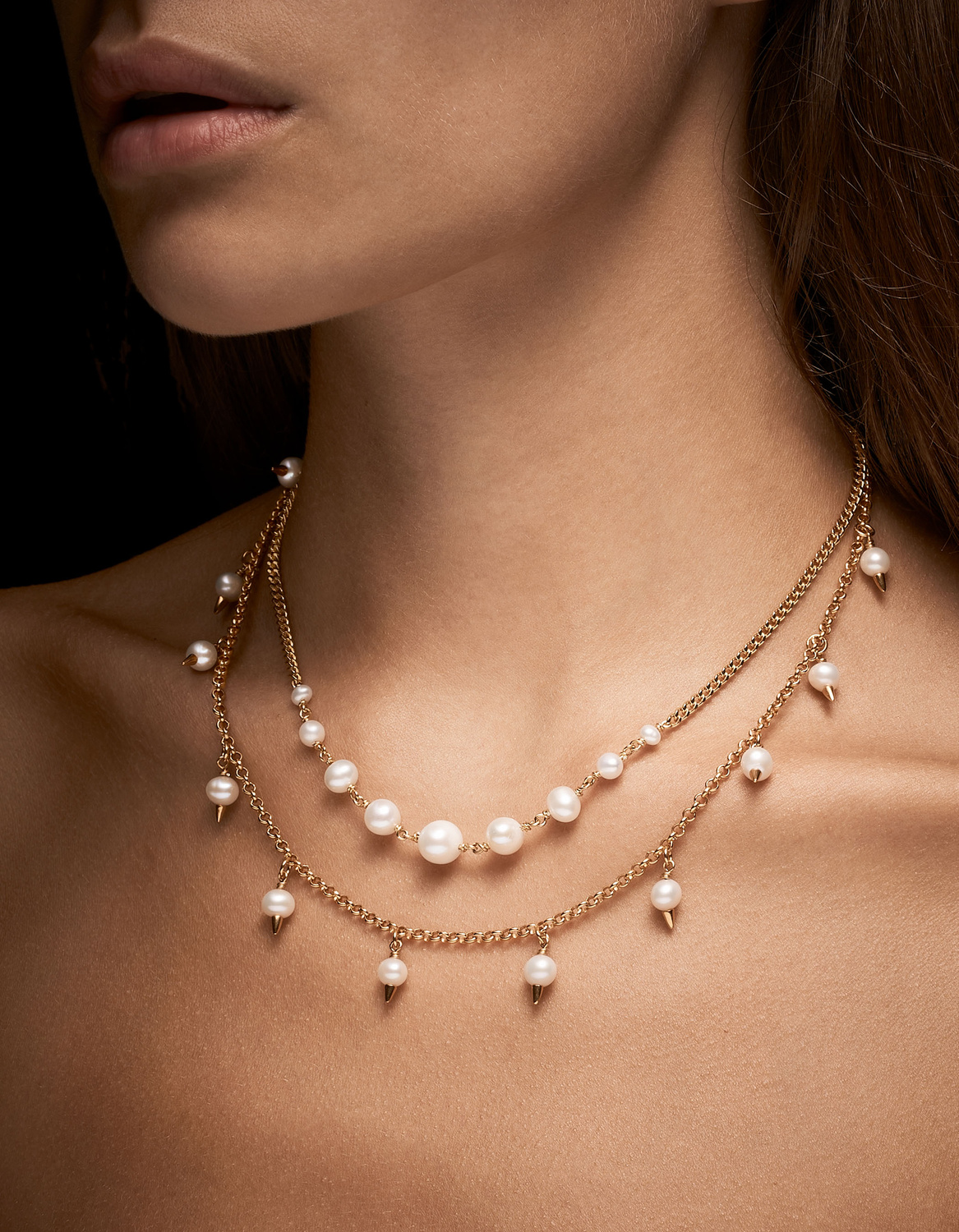 Pierced Pearl Necklace - Edgy Elegance in 18k Gold-Plated